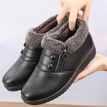 Новая зимняя хлопковая обувь для мамы, теплые женские ботинки среднего возраста, высококачественная обувь из искусственной мягкой кожи, Женские зимние ботинки.