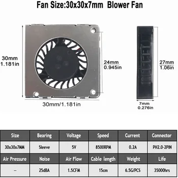 Новые Вентиляторы 20 шт./лот Gdstime DC 5V 30X30X7 мм 1,18 дюйма 3 см Рукавный Вентилятор Хорошего качества Воздуходувка 2Pin Охлаждение 3D-принтера
