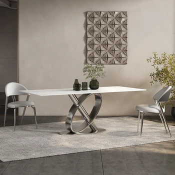 Новый обеденный стол итальянского роскошного дизайнера серого стального цвета простой светлый прямоугольный обеденный стол из светлой каменной плиты и стул combina