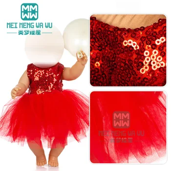 Одежда для куклы, подходящая для новорожденной куклы 43 см, модное красное платье принцессы с блестками