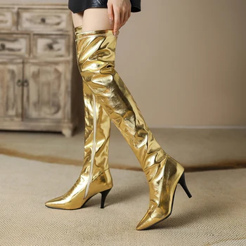 Пикантные женские Ботильоны на шпильке с золотыми полосками на высоком каблуке 8 см, Новая женская обувь для Вечеринок, осень 2023, Большие Размеры 34-45, Прямая поставка