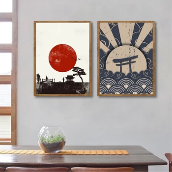 Плакат с Японским пейзажем, Настенное искусство, холст, живопись, Домашний декор в гостиной, японский стиль, Настенные рисунки, Пейзажные принты