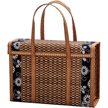 Плетеная корзина для пикника, Плетеная сумка для хранения, Ручка из ротанга, трава, Складная Бамбуковая корзина