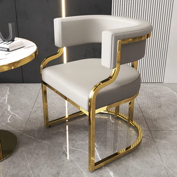 Подлокотник Обеденный стул из золотой кожи с металлической обивкой, Удобное Офисное кресло для отдыха, Библиотека, Мебель Sillas с низкой спинкой