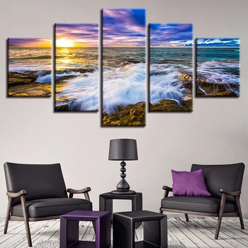 Рамки Модульные Картины на холсте Декор HD Печать 5 штук Закат Красивые картины с морскими пейзажами Постеры для стен гостиной