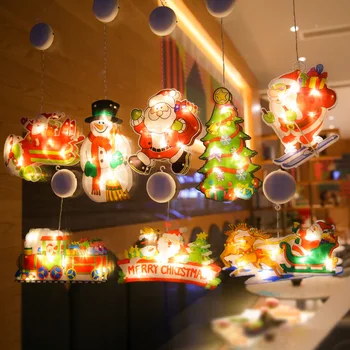 Рождественские огни, наклейки на окна, подвесные огни, рождественские украшения, светодиодные фонари на присосках для витрин магазинов, маленькие фонарики