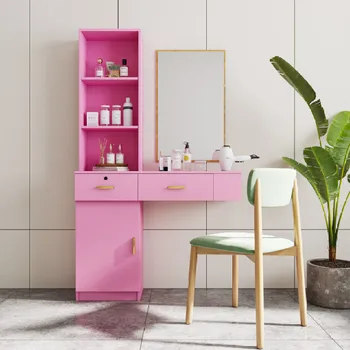 Розовый современный простой стол для волос, многослойное пространство для хранения