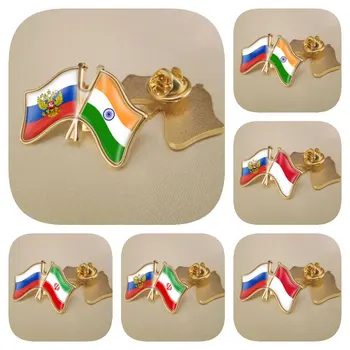 Российская Федерация и Индия, Индонезия, Иран, флаги дружбы с двойными перекрестьями, Броши, булавки для лацканов, Значки