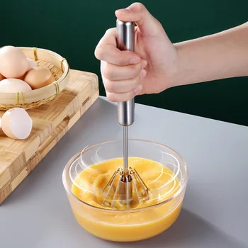 Ручная полуавтоматическая взбивалка для яиц, Кухонные принадлежности из нержавеющей стали, Инструменты, Самопереворачивающаяся посуда для сливок, Венчик, ручной миксер