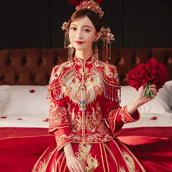 Свадебное платье с кисточками в китайском стиле, одежда для тостов, женская вышивка феникса, традиционный Чонсам