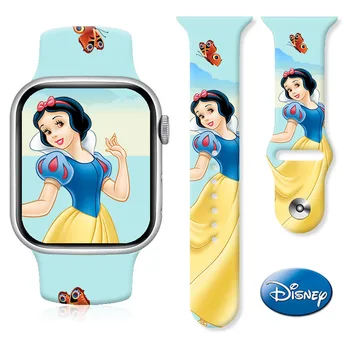 Силиконовый ремешок с принтом Disney Snow White Ariel для Apple Watch Band S7/6/5/4/3/2/1 38/40/ 41 мм, 42/44/45 мм, Аксессуары для браслетов