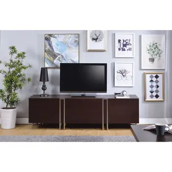 Современная гостиная Домашний шкаф для телевизора Шкафчик из черного ореха и никеля ТВ-шкаф 60 с плоским экраном и 2 выдвижными ящиками