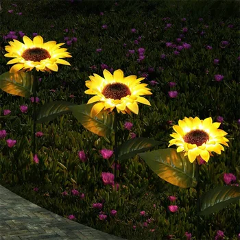 Уличная лампа с имитацией цветка подсолнуха на солнечной батарее, лампа для газона, установленная на земле во дворе, декоративная лампа у дороги