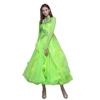 Флуоресцентные зеленые костюмы для бальных танцев, сексуальное платье для бальных танцев для женщин, платья для соревнований по бальным танцам, вальс Танго, потому