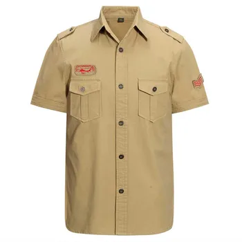 Хлопчатобумажная рубашка в стиле милитари, Летняя мужская повседневная рубашка с коротким рукавом и вышивкой, облегающая рубашка Большого размера M-6XL