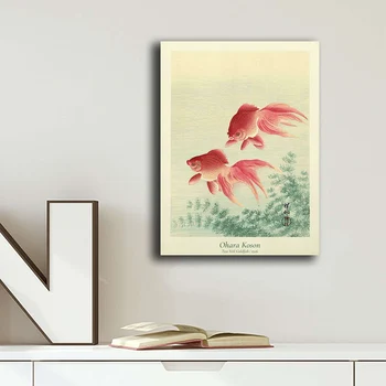 Холст, живопись, плакаты, настенное искусство, принты с картинками Охара Косон, Винтажный плакат с золотой рыбкой, Японское искусство, Винтажная иллюстрация с рыбкой