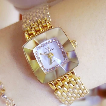 Хрустальные Женские часы с маленьким циферблатом, Квадратный бриллиантовый браслет, кварцевые женские Брендовые часы, Роскошные Водонепроницаемые Подарочные часы из нержавеющей стали