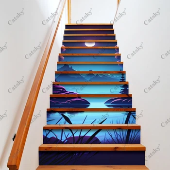 Художественные ночные наклейки на лестницу, водонепроницаемые съемные самоклеящиеся наклейки на лестницу 