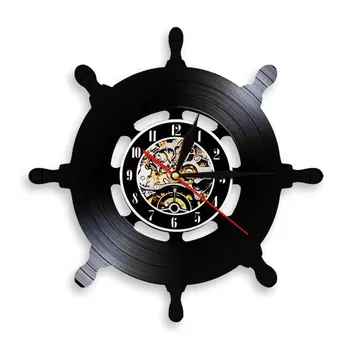 Часы с виниловой пластинкой, настенные часы с корабельным рулем, Современный дизайн, Парусные корабли, Лодка, Рулевое колесо яхты, Декор стен ручной работы