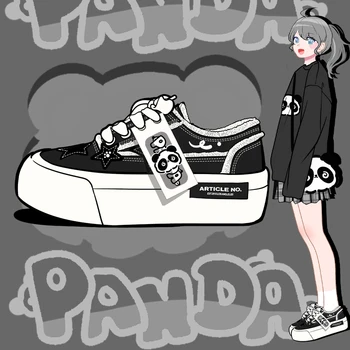 Эми и Майкл, Милая парусиновая обувь с изображением аниме-панды, Милые студенческие кроссовки для девочек, Женские теннисные туфли на массивном каблуке с низким верхом.